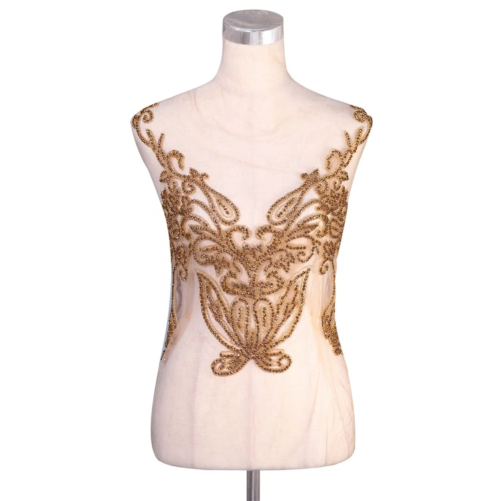 DRA-400 Fashion Tube top rhinestone beads gold patches for wedding bridal dress