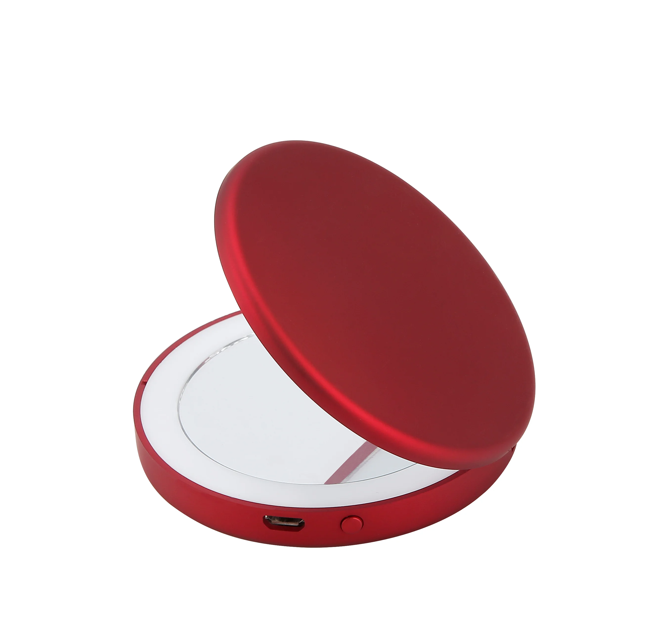 Double sided 2X magnifying table standing led pocket vanity mirror