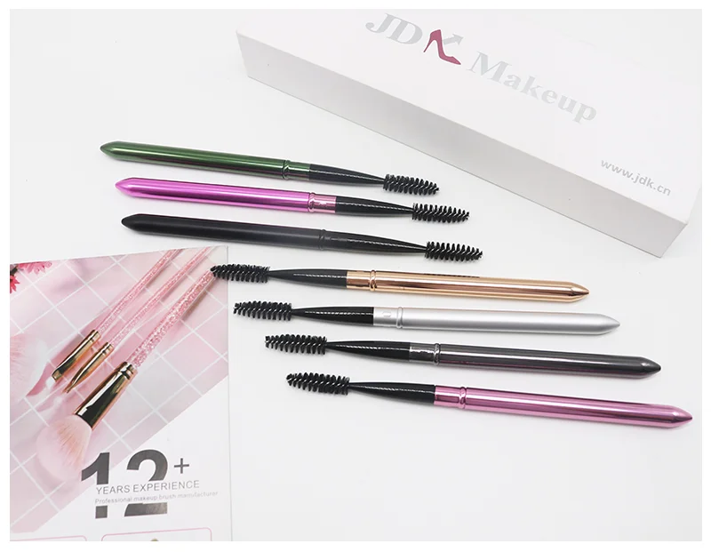 Spoolies Mascara Eyelash Brush Silicone eye brow makeup brush Lashes Wand Rose gold retractable eyelash spoolie brush with lid