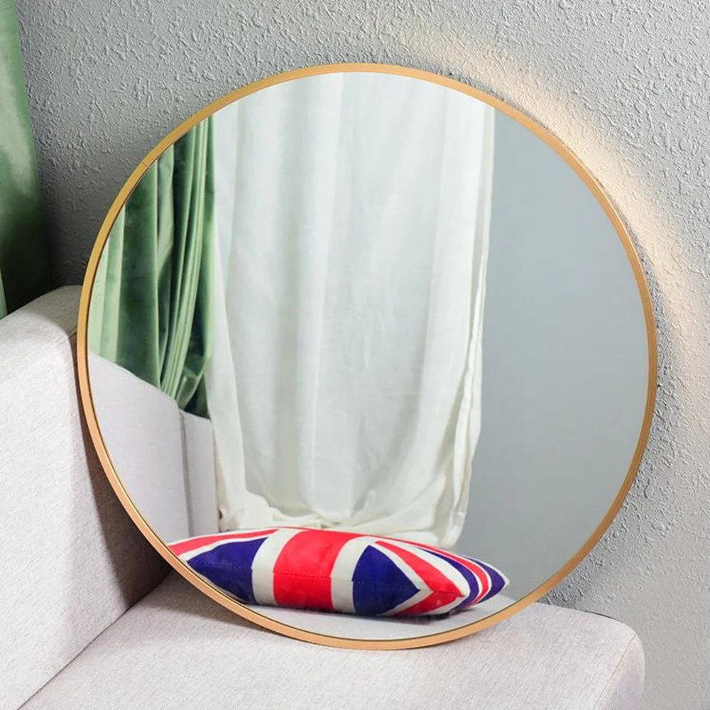 Custom modern big round circle gold metal framed wall mirror cheap traditional bath hanging vanity wall decor mirror miroir