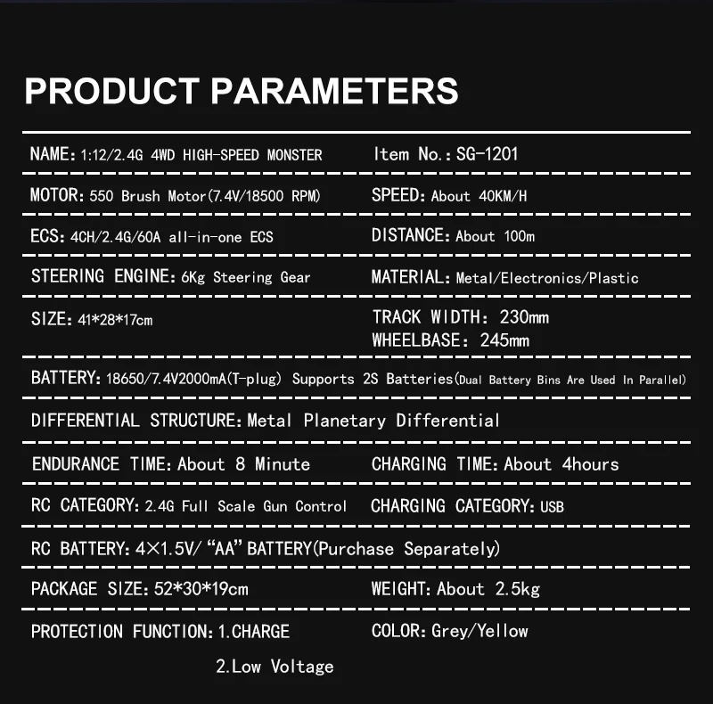 1/12 Scale Hot Sale SG-1201  2.4G 4WD H-Speed Monster RC Car Truck Remote Control Car Toy Car Boy Gifts