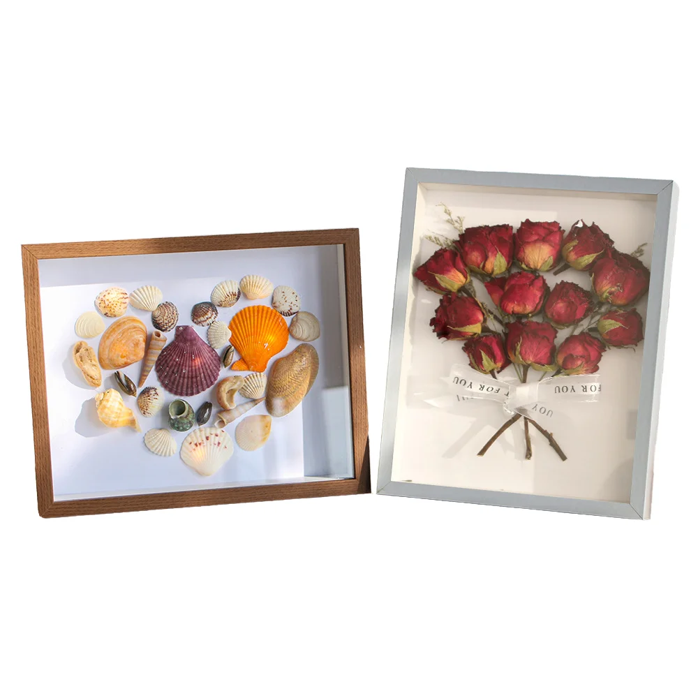 Hot Sale Custom Simple 3D Deep Flower White MDF Craft Shadow Box Photo Frame