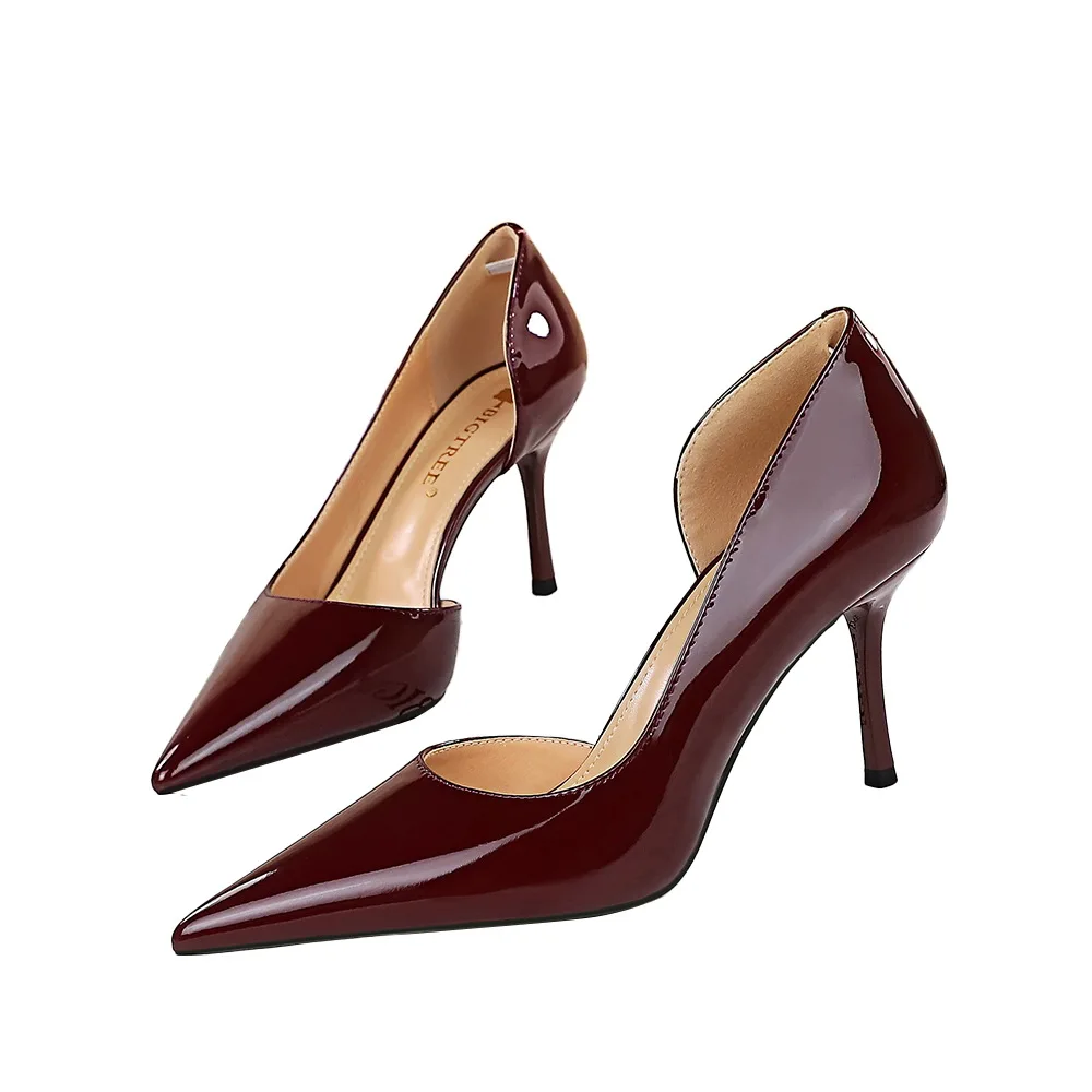 Trendy Simple Stiletto Office Ladies Heels Work Shoes PU Leather Slip-On Pointed Toed 10.5CM High Heels Shoes For Women