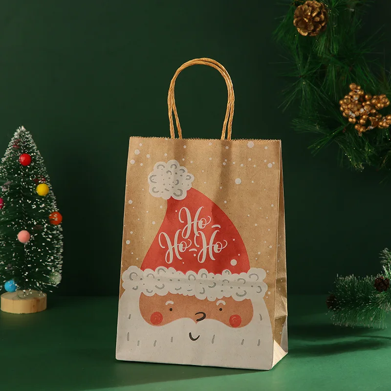 Wholesale Cheap Price in Stock Christmas New Designs Printed Candy Kraft Paper Gift Bags With Twisted Paper Handles