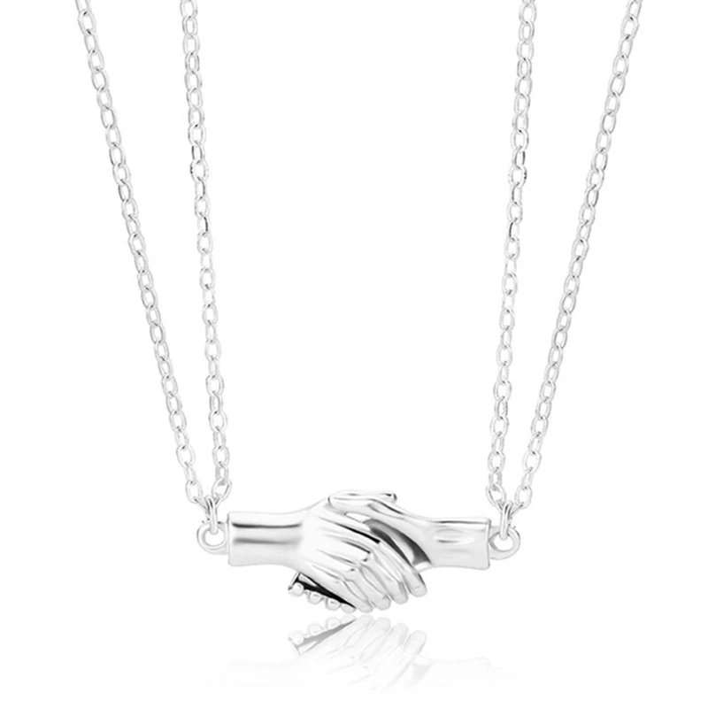 2PCS Simplicity Neclace Hand Pendant Necklace Gold Lover Couple Lady Girl Party