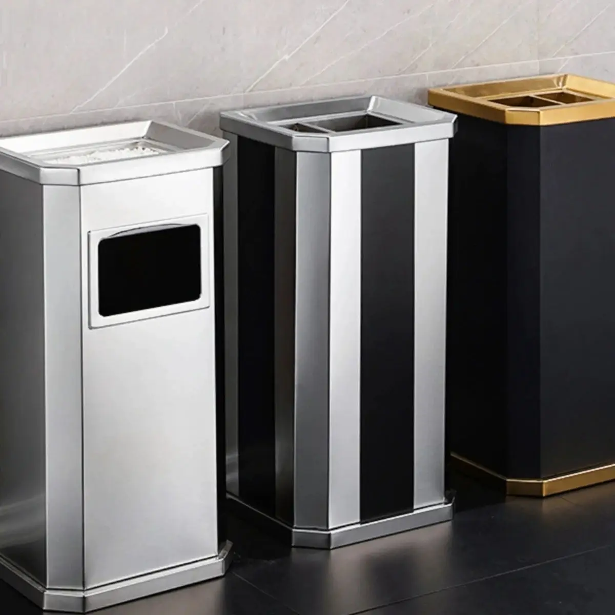 Customized Stainless Steel Large Capacity Trash Can Commercial Rectangular Garbage Can Vertical Metal Trash Can With Ashtray