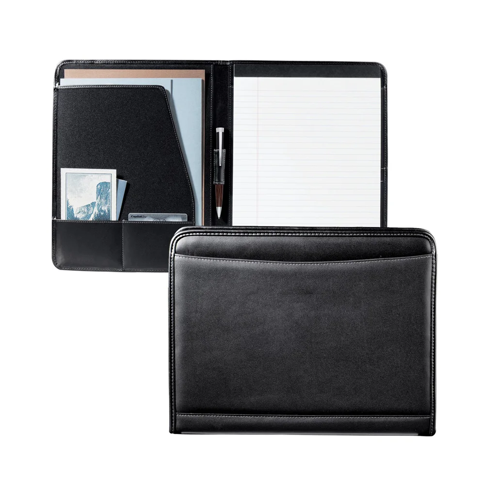 Custom Office Supply Black Leather Business Organizer Portable Compendium Folder Personalized Resume Portfolio Binder