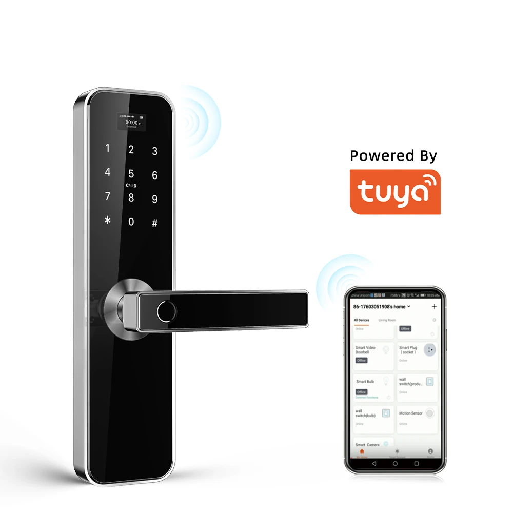 Biometric Keyless Wooden Price Mortise Electric Security Hotel Tuya Digital Fingerprint Smart Door Gate Handle Lock