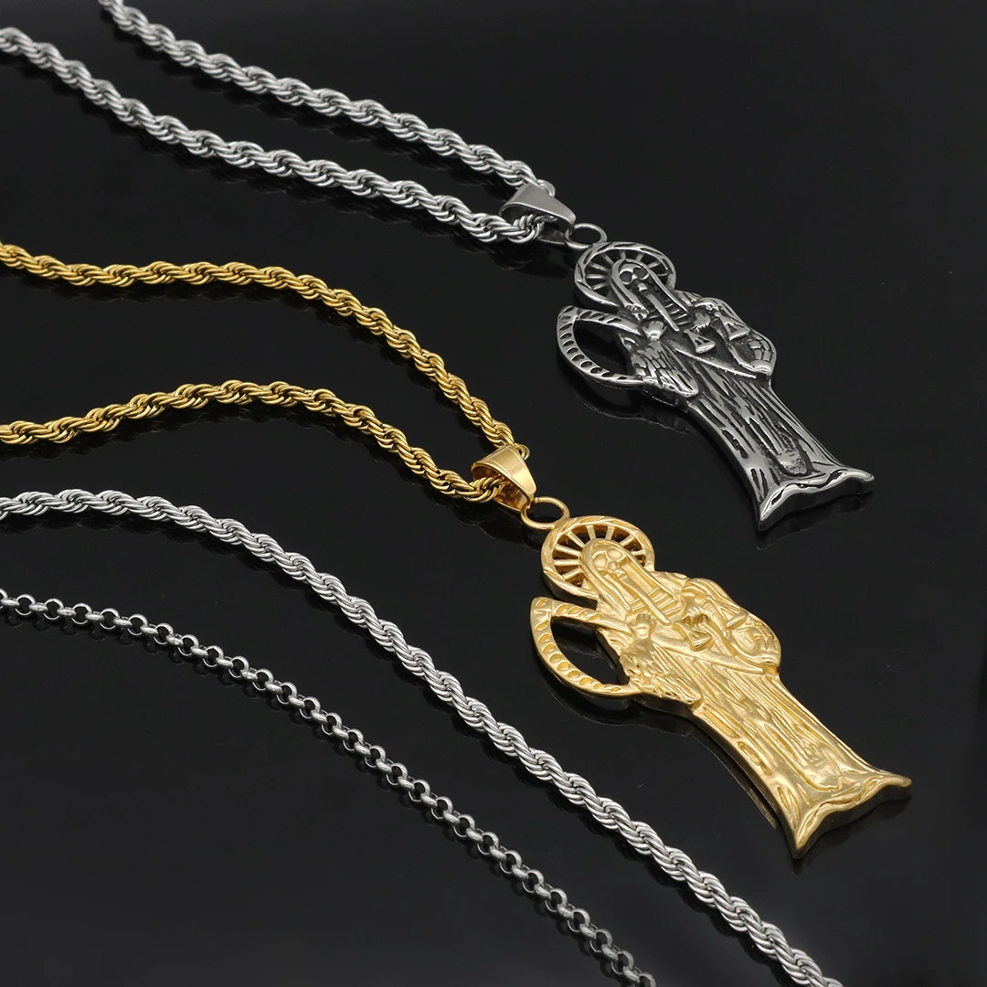 Custom Jewelry Holy death charm pendant necklace Chain Gold Plated Saint Death Unisex Religious pendant Stainless Steel necklace
