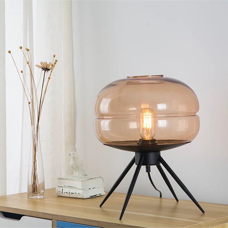 Nordic Tripod Iron Desk Lighting Home Modern Stained Glass Table Lamp For Hotel