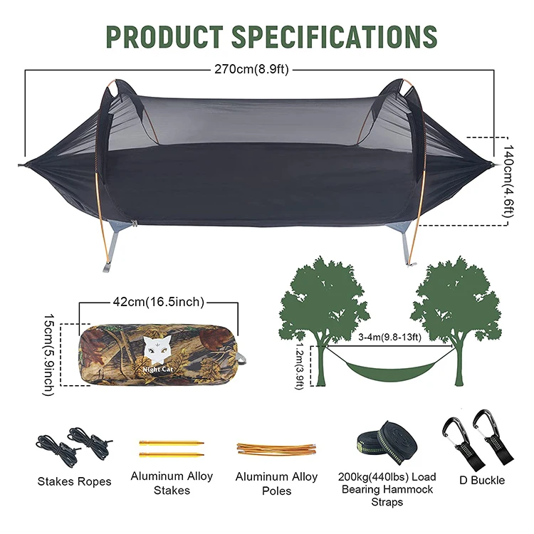 Custom Double Nylon Trekking Travel Foldable Folding Camo Haven Camping Hammock Swing Tent