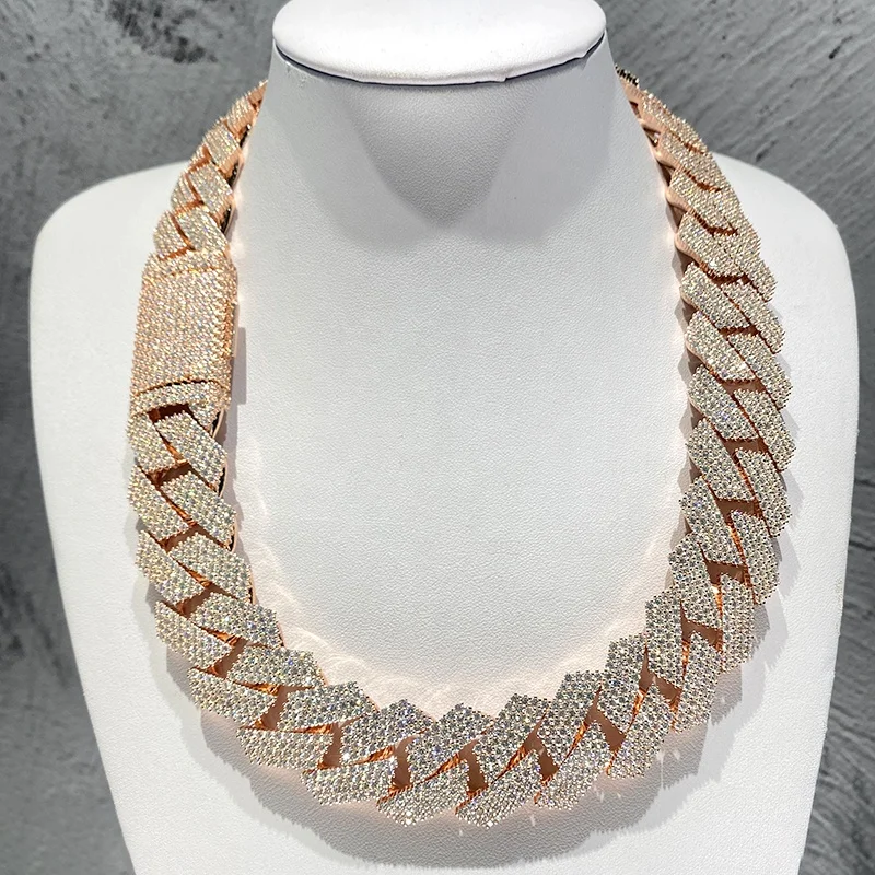 hip hop rapper cuban chain 925 Silver 25mm wide 5 rows VVS moissanite full iced out Cuban link chain necklace