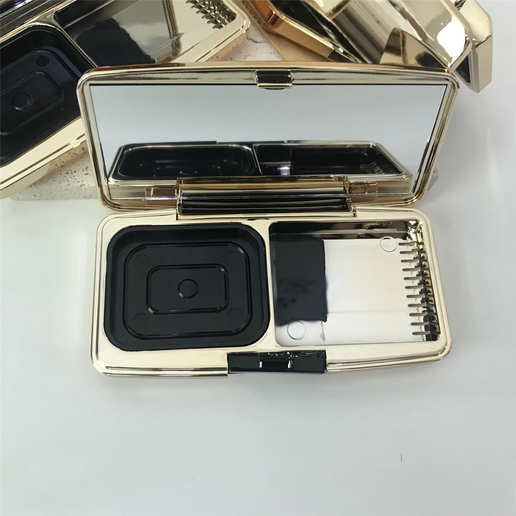Rectangle Pressed Powder Compact Case Empty Air Cushion Foundation Case Magnetic Pressed Powder Compact Containers Gold Luxury