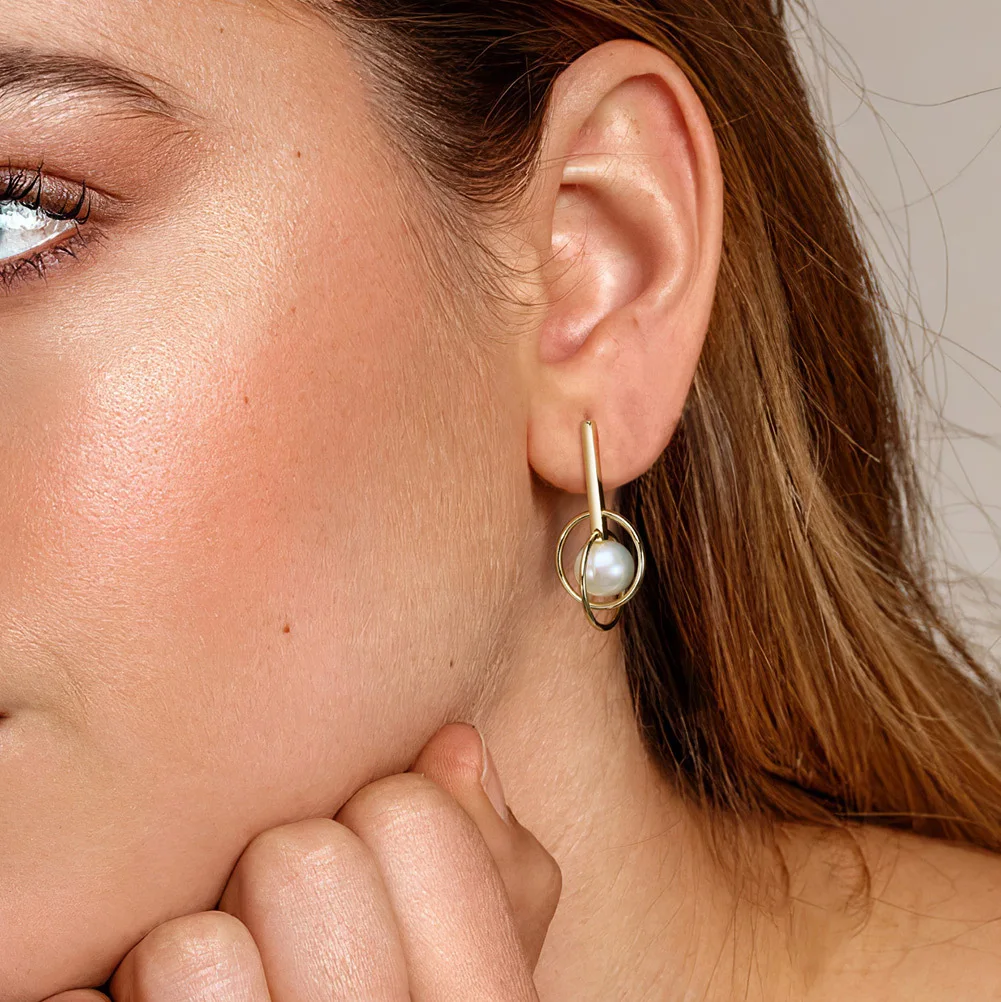 925 sterling silver freshwater pearl earrings circle geometry earrings jewelry factory wholesale direct sales women earrings