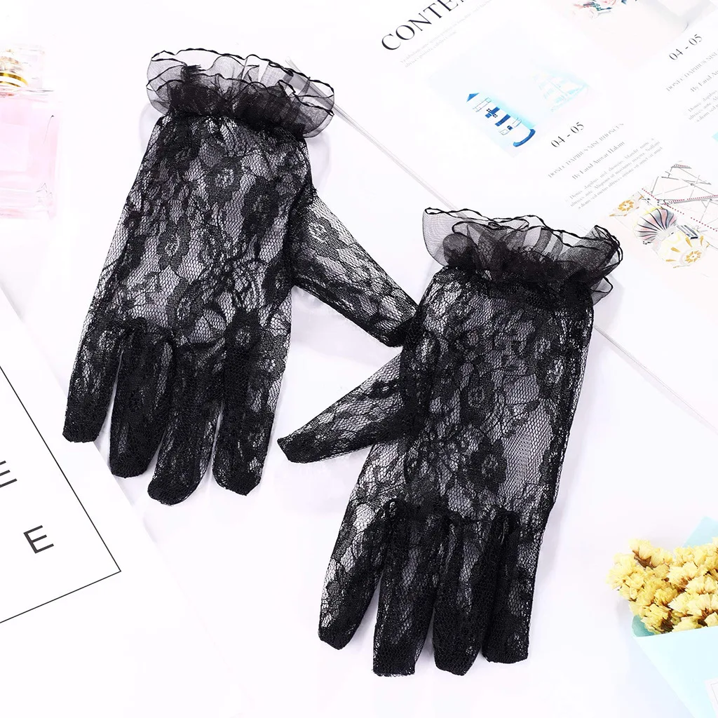 Wholesale Mesh Lace Rose Flower Sexy Gloves Wedding Party Lady Banquet Decoration Bride Short Lace Glove