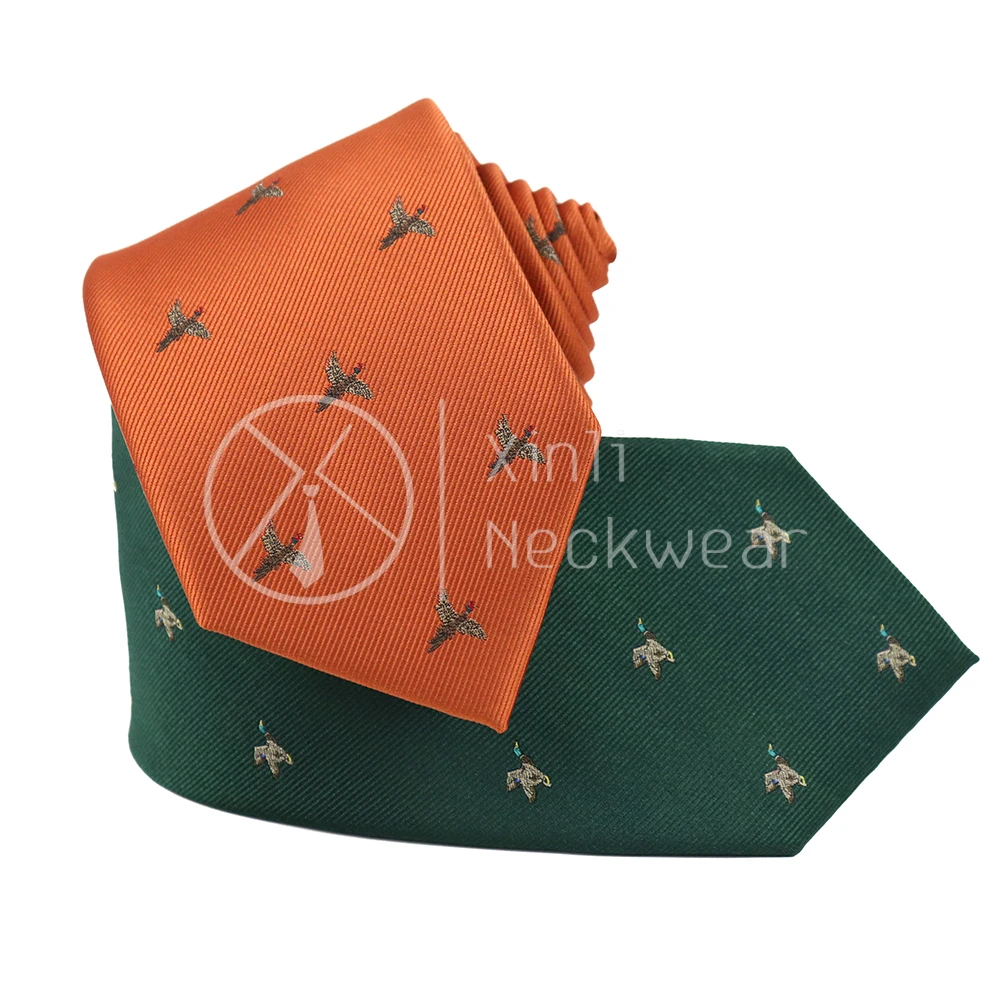 Темно-зеленый, оранжевый цвет, мужские галстуки из полиэстера с логотипом животных, фабричная оптовая продажа, модный галстук с узором фазана и утки