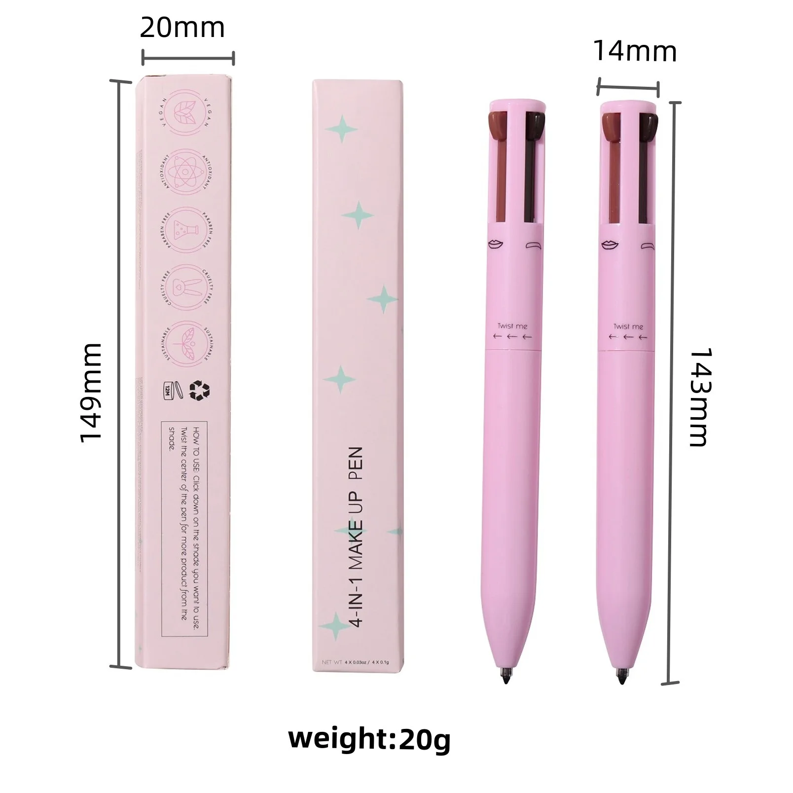 Women Makeup 4 in 1 Pen  Wholesale Eyeliner Highlighter Lip Liner Eyebrow Pencil