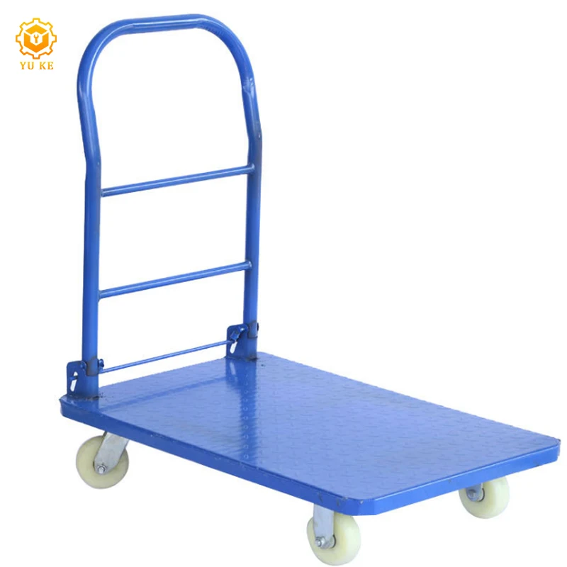 Supermarket store unloading four wheels metal flat cart trolley for drinks
