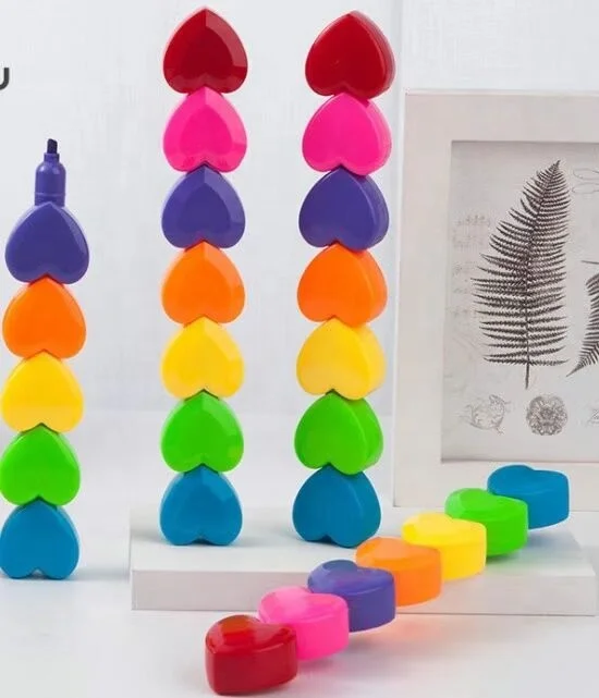 Creative Kawaii Cute Cartoon Highlighter Pens Bear Heart Octopus Flower Shapes Pastel Stacking Highlighter Pen for Kids