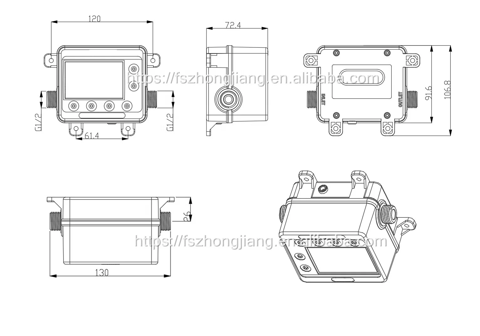 White Flow Meter Fluid Quantitative Control Auto Stop & Fill Meter 1/2 Inch Rate 1-30L/min For Water Tank Filling Equipment