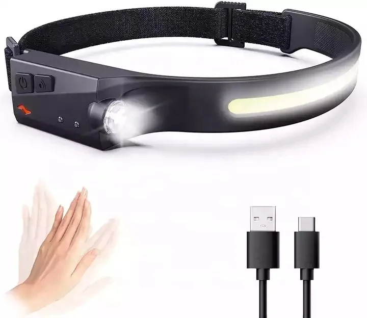 Silicone LED Motion Sensor COB Headlamp USB Rechargeable Waterproof Running Outdoor Camping Wide Beam Full vision Headlamp