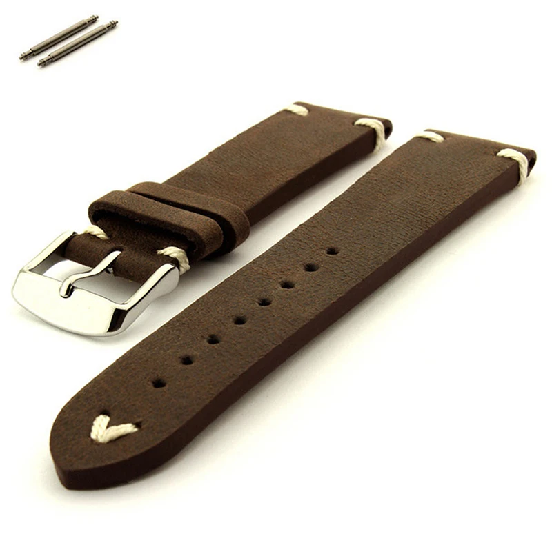 Custom real leather watch band 18mm 20mm 22mm 24mm leather strap vintage style ss.buckle for men watches.