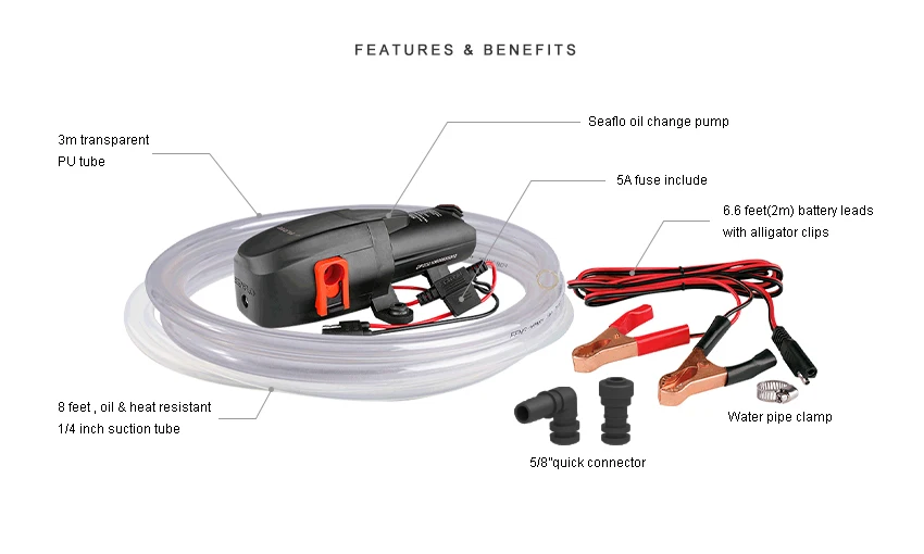 SEAFLO Oil gear Change Pump Extractor 12V Oil Extractor Pump for Changing Diesel Fluid Scavenge Suction Oil Transfer Pump Kits f