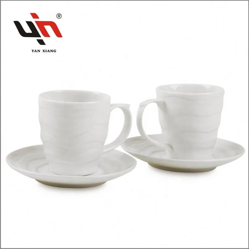 White Porcelain Mug Cup Set of 2 Ceramic Tea Cups Wholesale Handmade Ceramic Cup And Saucer set For Gift
