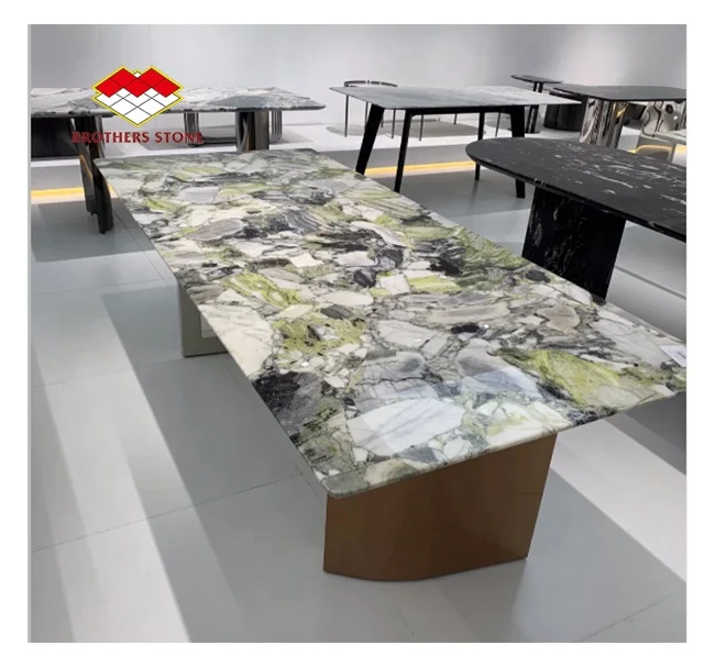 Ice Green Jade Marble luxury dining table sets Dining Table long table