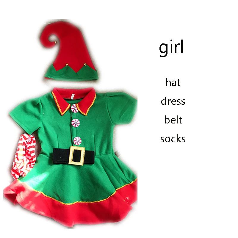 Christmas Cosplay Halloween Costumes For Kids Boy Girls Elfbaby Dress With Hat Shoes Gift New Year Carnival Party Santa Claus
