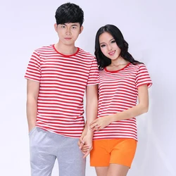 Wholesale Sail Sailor Stripe T shirt  O neck Cotton Short Sleeve Unisex navy stripe Oversize Casual tops