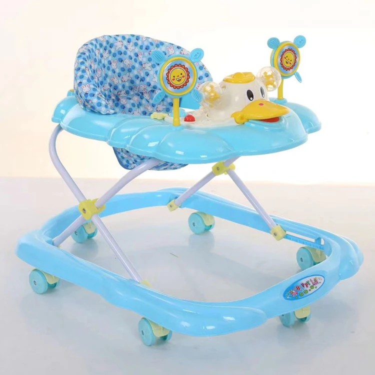 China cheap 8 free big rubber wheels baby walker with music / Height three-gear adjustment baby walker with fabric seat