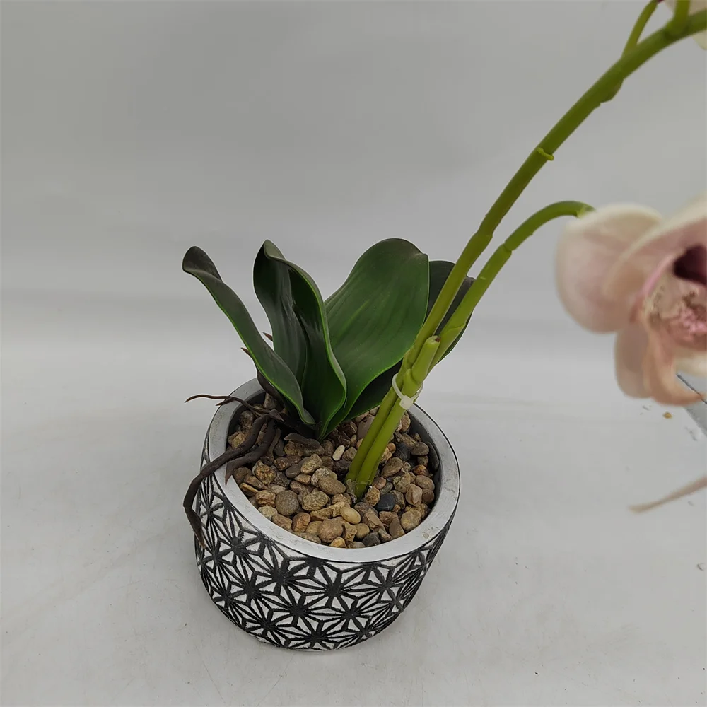 Real Touch White Plastic Orchid Flower Stem, Artificial Orchid centerpiece flower in the pot indoor for living room and bedroom