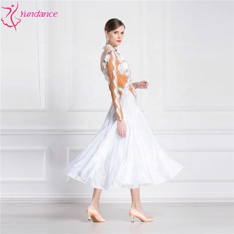 B-18422 Tailor made high-end ballroom dance dresses competition high quality modern dance dress with pearl silk skirt for adult