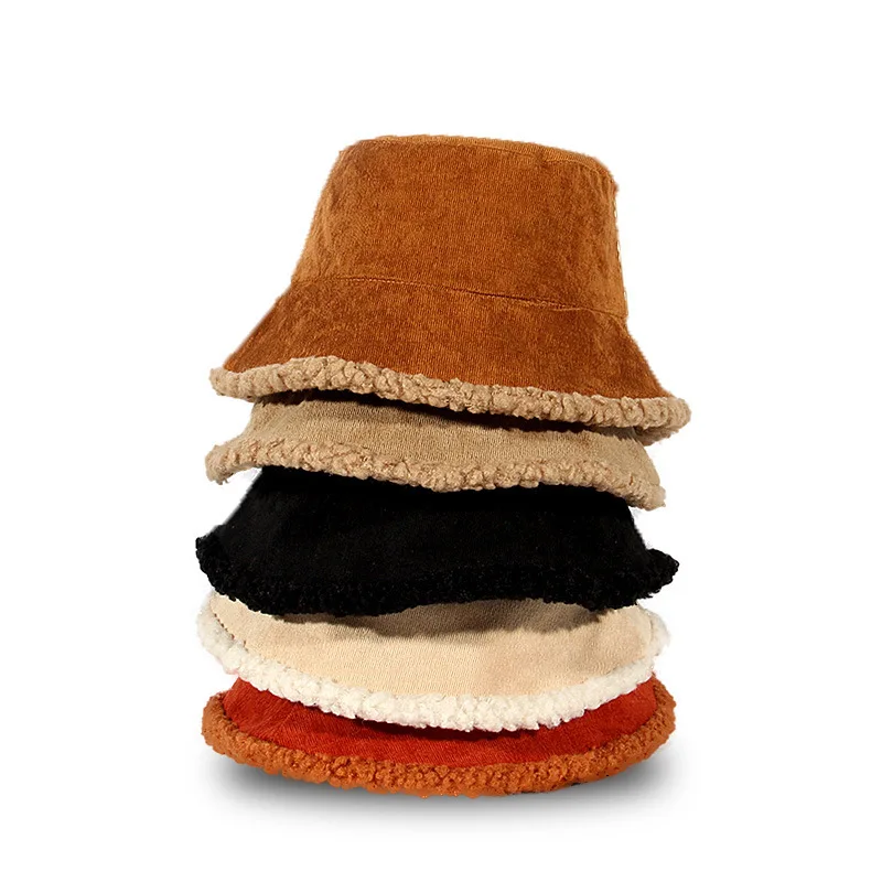 Winter Warm Fisherman Hat Thick Woolen Korean Girls Corduroy Bucket Hat