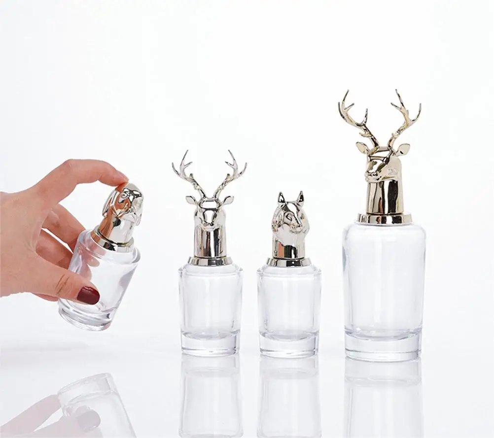 Elk antlers Shape Perfume Bottle antler with gift box animal factory price print logo with lid clear glass bottle