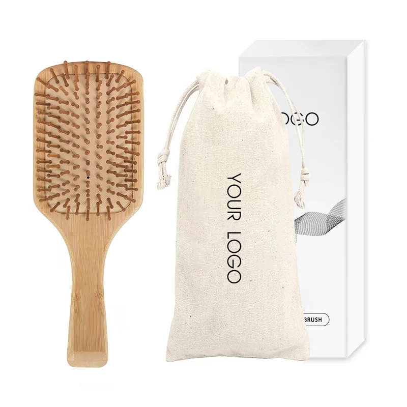 Hot Sale Eco-friendly Detangle Scalp Massager Hairbrush Bamboo Paddle Hair Brush with Customized Logo