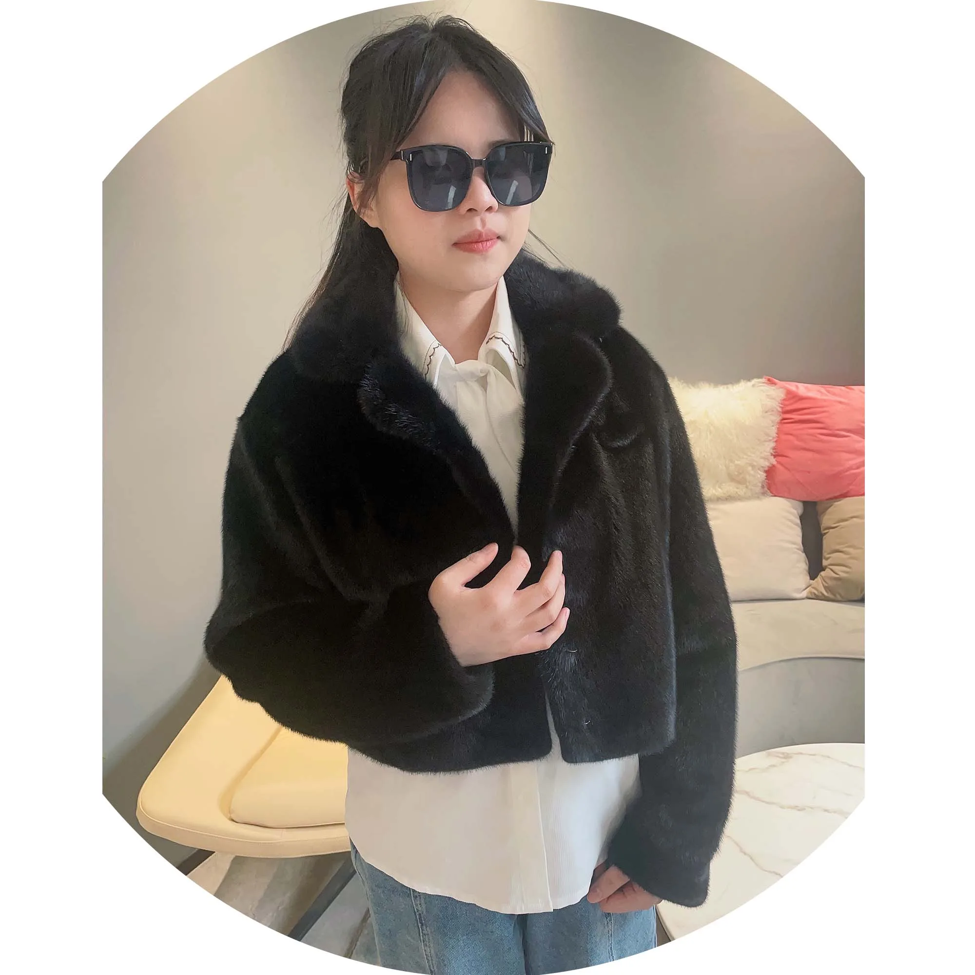 Wholesale Luxury Thick Stand Collar Real Mink Fur Coat Ladies