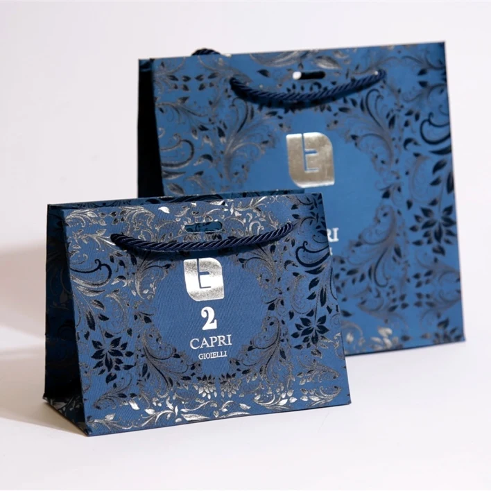 Lithography ribbon handle watch earrings packaging refined paper bags for jewelry