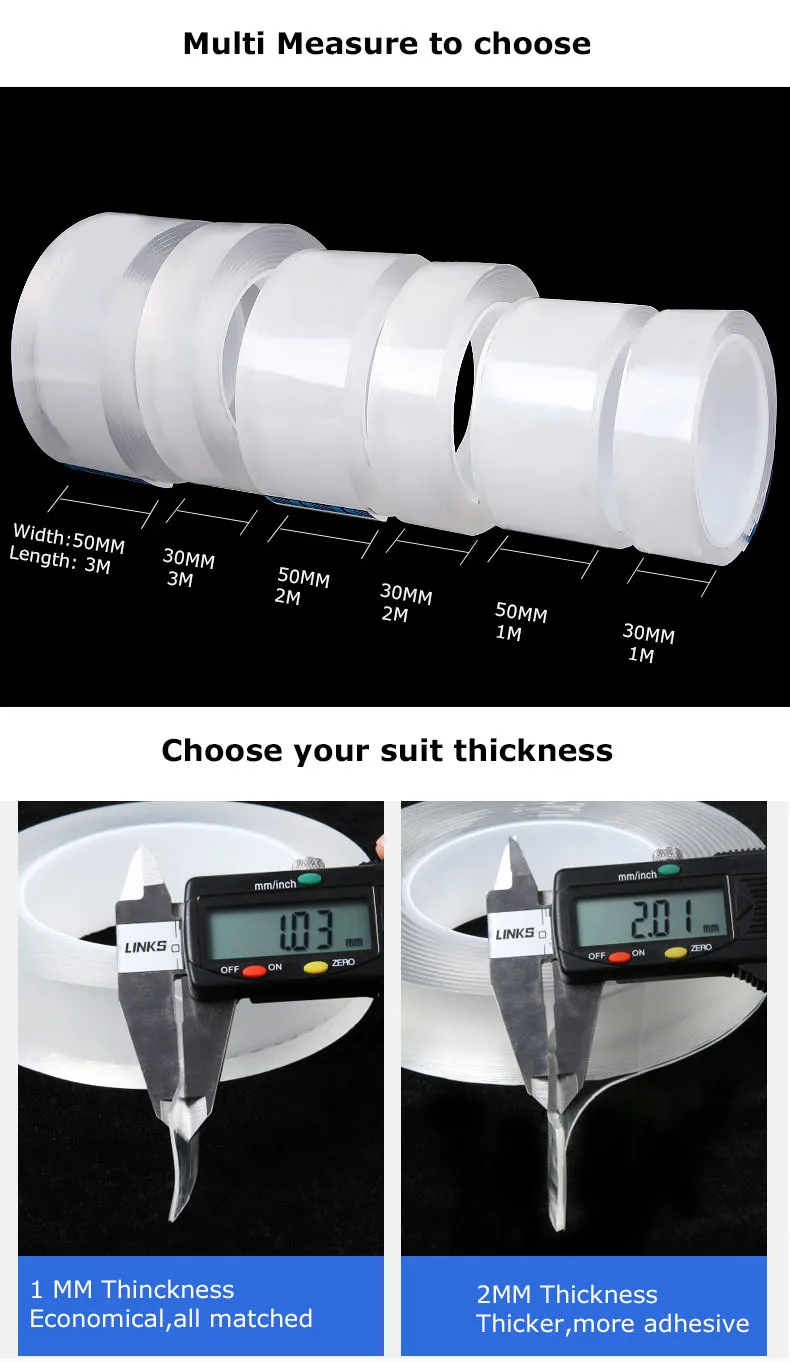 
Double sided washable waterproof reusable strong gel transparent nano suction adhesive tape for household storage 