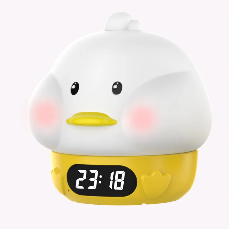 Lonvel Bedroom Decor Time Clock Baby Night Light USB Rechargeable Cute Lamp Silicone Dimmable Duck Night Light Tap Control Lamp