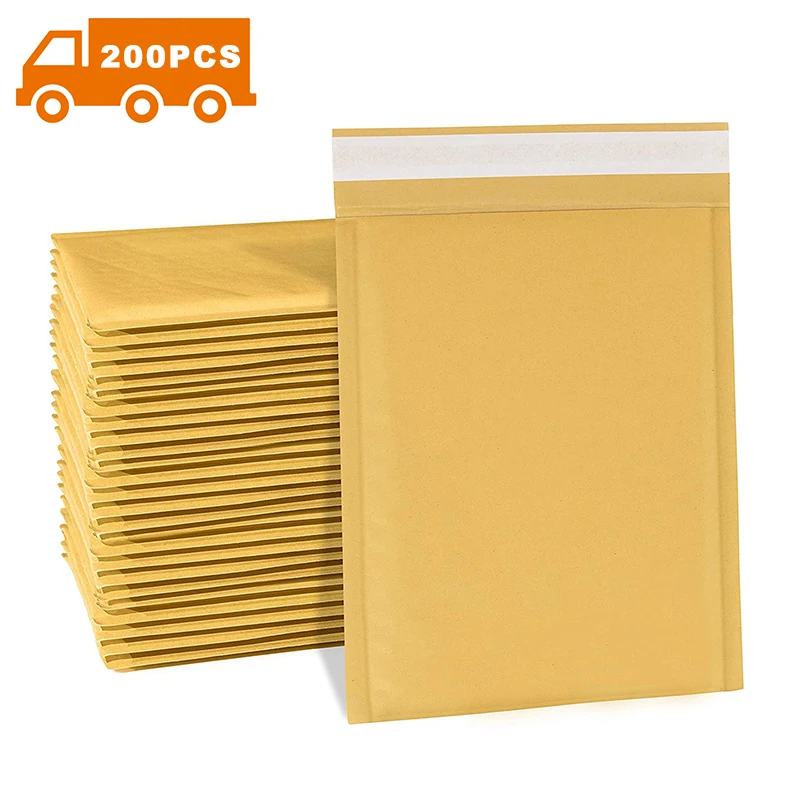 
[Free Shipping] 200PCS Custom High Quality Yellow Kraft Paper Bubble Mailer Envelopes Padded Package Bag For Shipping Protection 