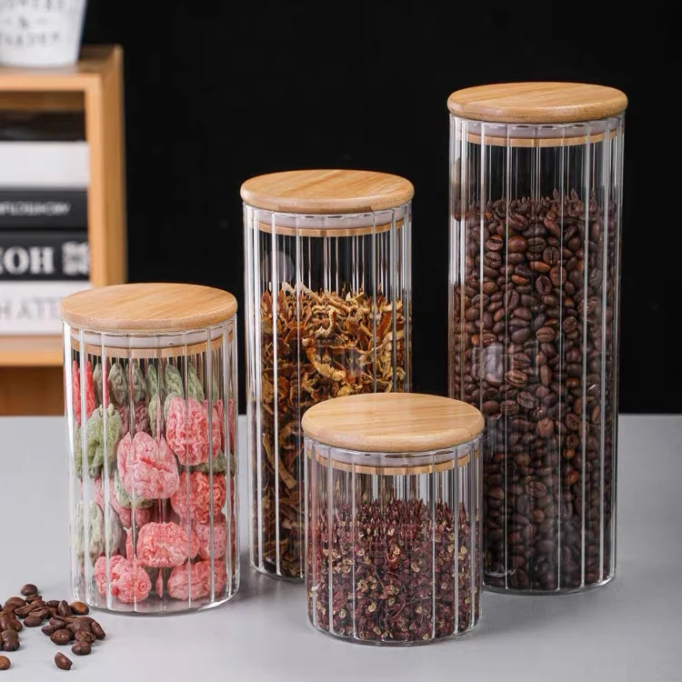 High Borosilicate Glass Jar Storage Jar Transparent Pickle Bottle Pickle Jar Vertical Pattern Food Storage For Kitchen