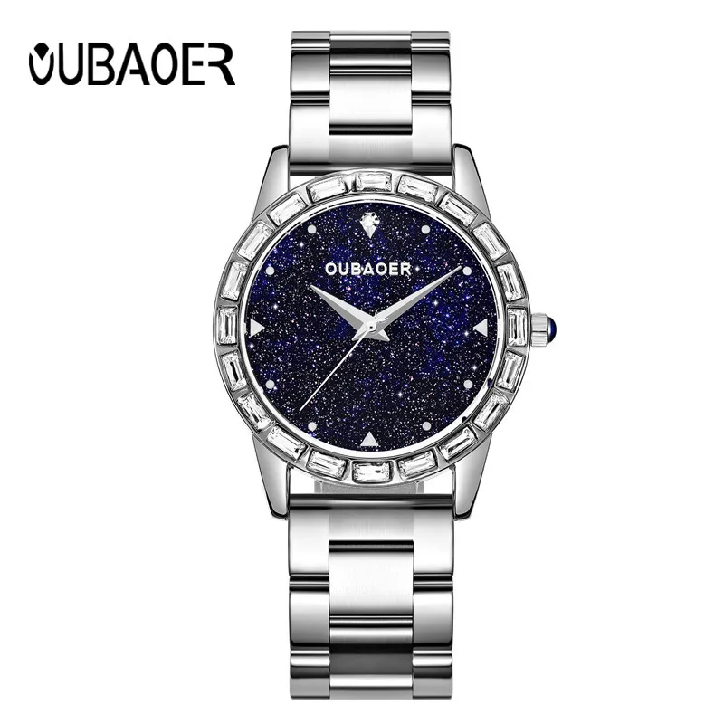 OUBAOER 2017 western rose gold girls quartz watch stylish steel Strap Waterproof bling character Casual wrist watch
