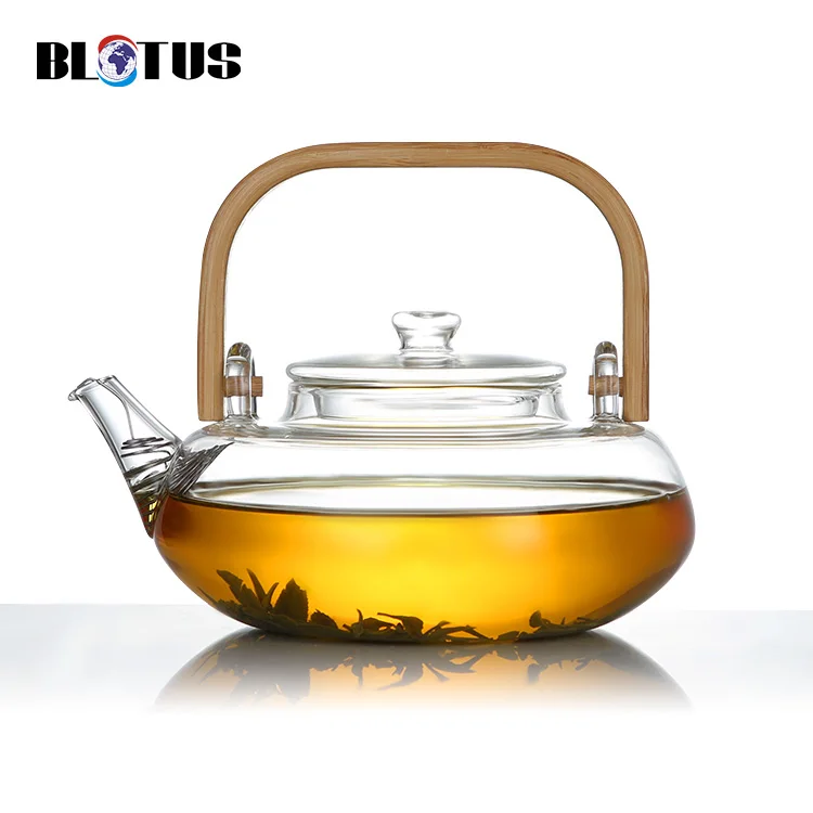 High Borosilicate Custom Glass Tea Set Including Glass Teapot With Bamboo Handle And Glass Cup