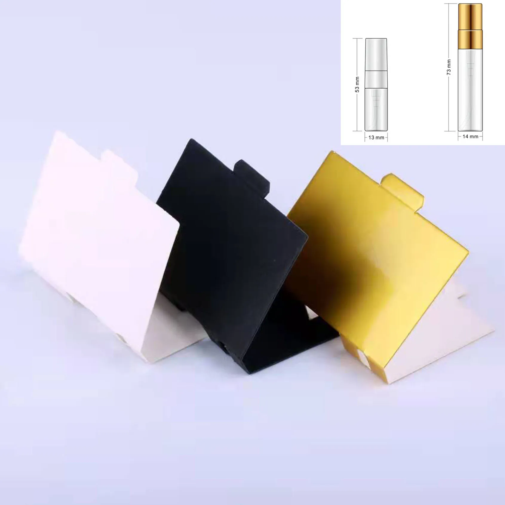 Custom Gold Black White Art paper Lip Balm Glass Vial Perfume Sample Paper Card Holder