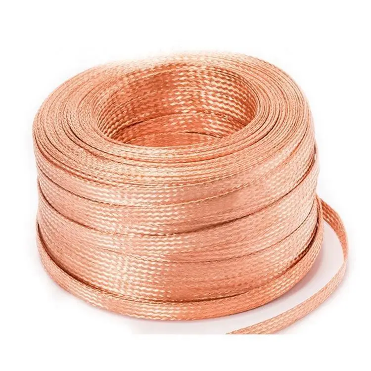Insulated stranded wire copper braided tape flexible bonding strap copper ground straps flat braided bonding strap
