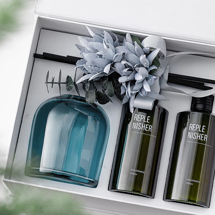 SINGHUA Wholesale Flower Rattan Reed Sticks 400ml Home Fragrance Diffuser Bathroom Scent retainer Reed Diffuser Glass Bottle