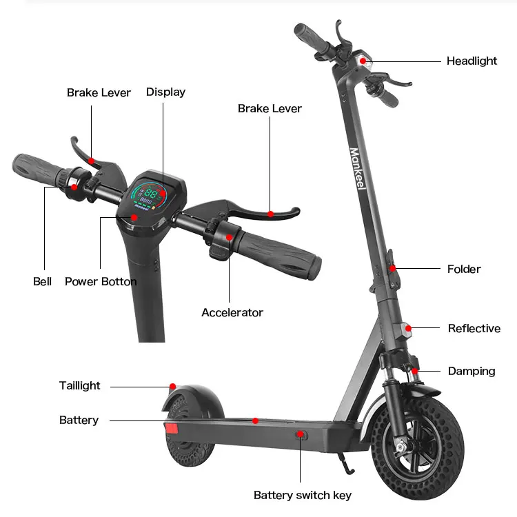 Mankeel Pioneer Private Eu Warehouse 10 Inch Adults Off Road Electric Scooter Kick Electrico Fully Enclosed Mobility Scooters