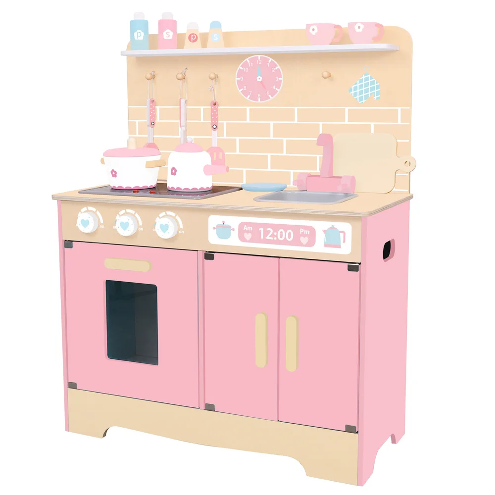 Hot Sell Preschool Pink/blue  Educational Role Play Game Sets  Toddler Montessori Wooden Kitchen Cooking Toys for kids Girls